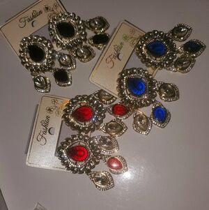Lot Of 3 NWOT Elegant Statement Earrings - Red, Blue, Black